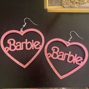 BARBIE heart earrings - pink glitter